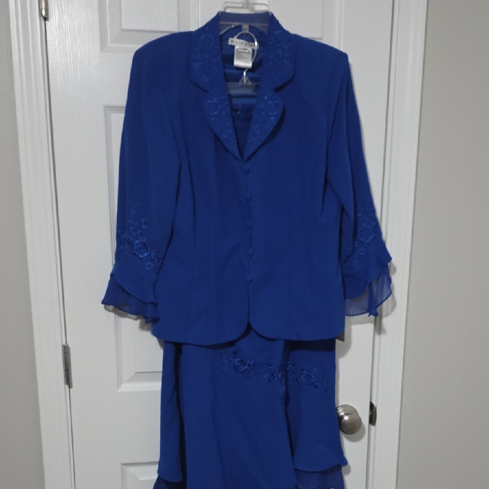 Vtg. Plaza South Blue Skirt Suit Set